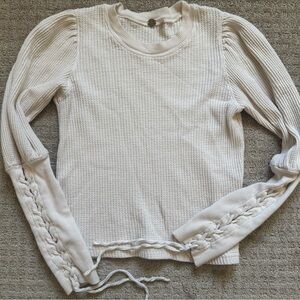 Free People One Tasha Ivory Waffle Knit Tie Thermal Top Shirt Size small